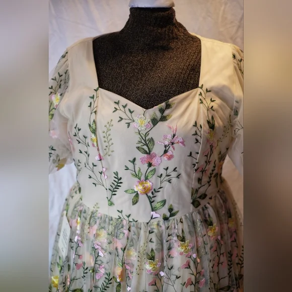 JessaKae Blushing Flora Midi Gown with Puff Sleeves for Cocktail Events, NWT, 2X - Picture 7 of 8